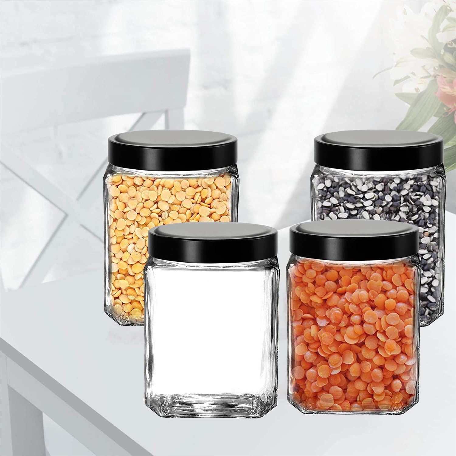Brezzycloud Glass Cubical Square Transparent Glass Jars & Containers for Kitchen Pantry, Snacks, Masala, Pickles, Cookies, Dry F